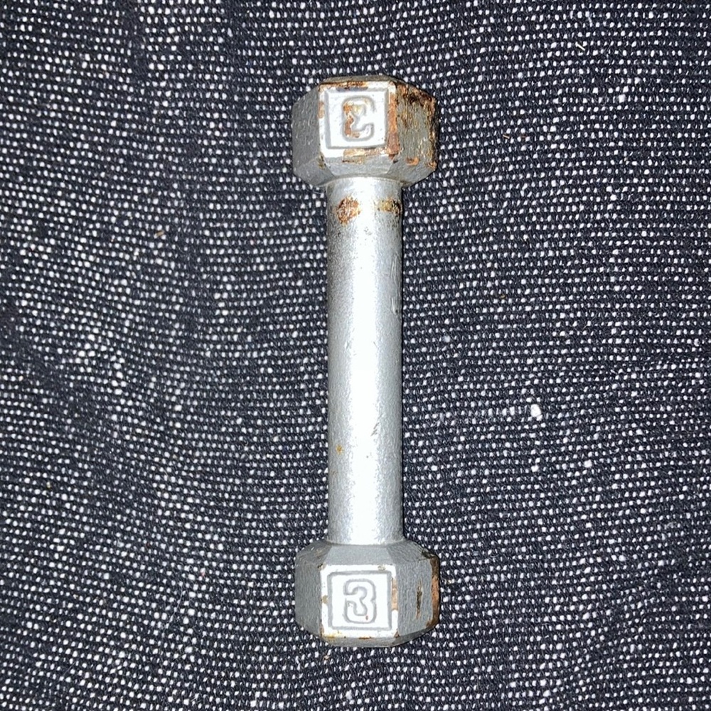 Three 3 Pound Steel Hexagon Dumbbell